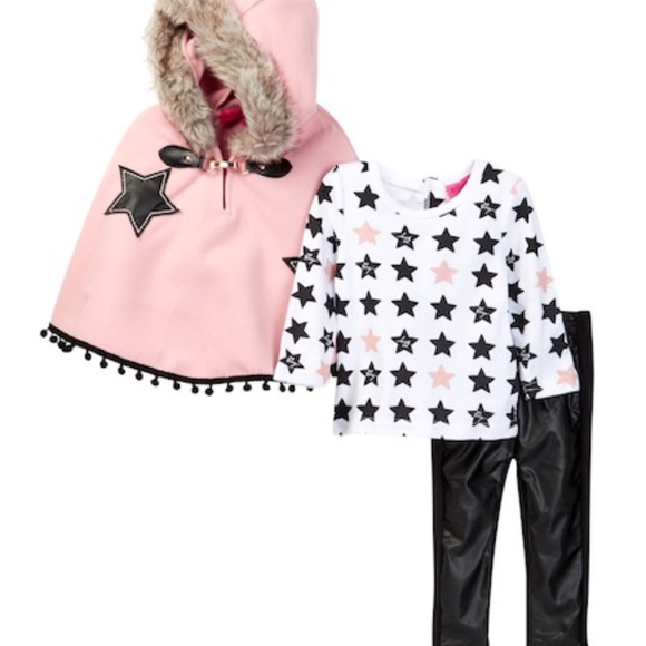 Betsey Johnson Star Print Tee, Faux Fur Trimmed Ca